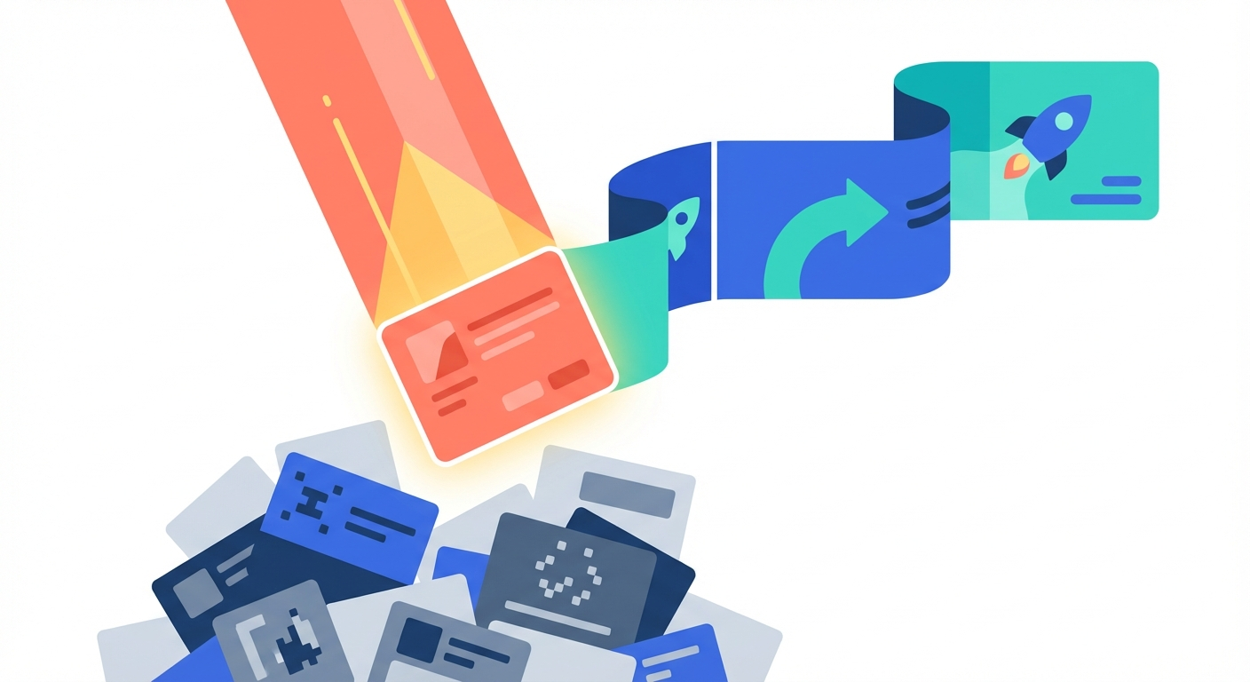 A spotlight shining on a changelog entry rising from a backlog pile