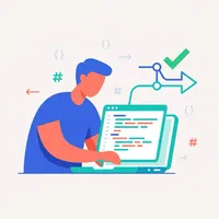 Developer shipping code with merge checkmark